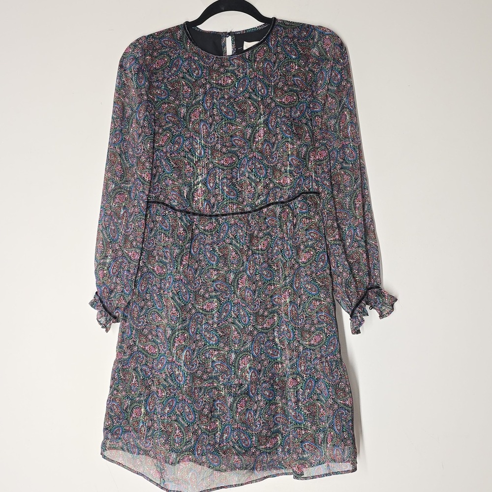 LOFT Paisley Print Long Sleeve Mini Dress in Multicolor